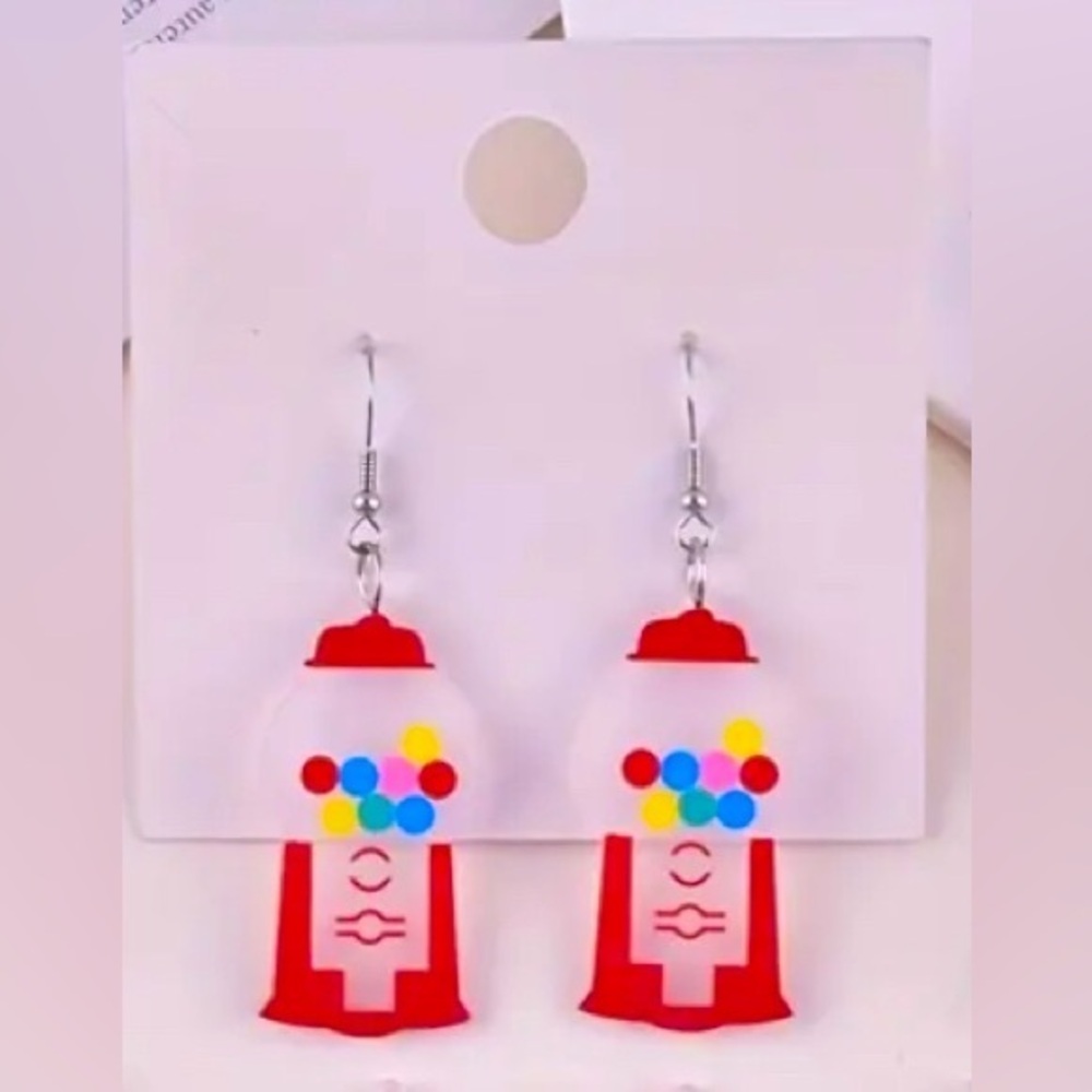 NWT - gumball machine acrylic dangle earrings set - measurements in pics